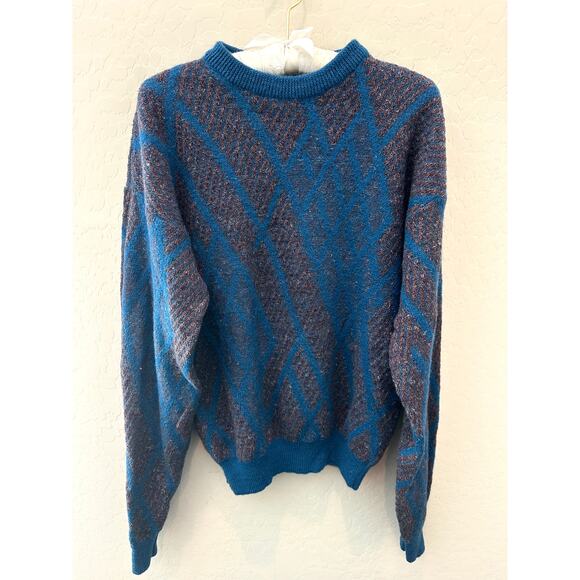CHRISTIAN DIOR | Vintage Wool Blend Sweater Blue Geometric Pattern | XL - Picture 1 of 7